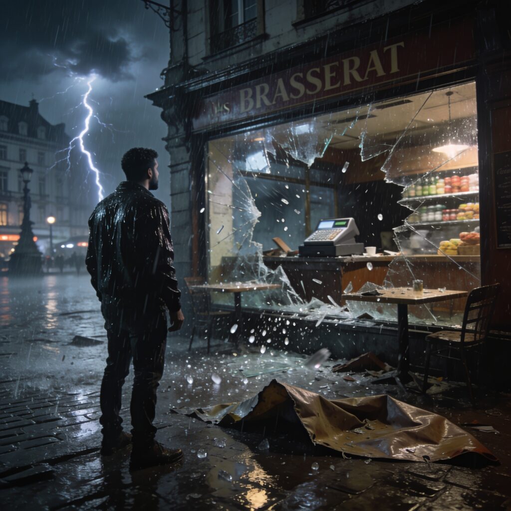La vitrine de Karim, soufflée en pleine nuit d'orage